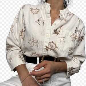 Vintage White Stag Hawaiian Shirt | Women XL | Button Up Blouse Top